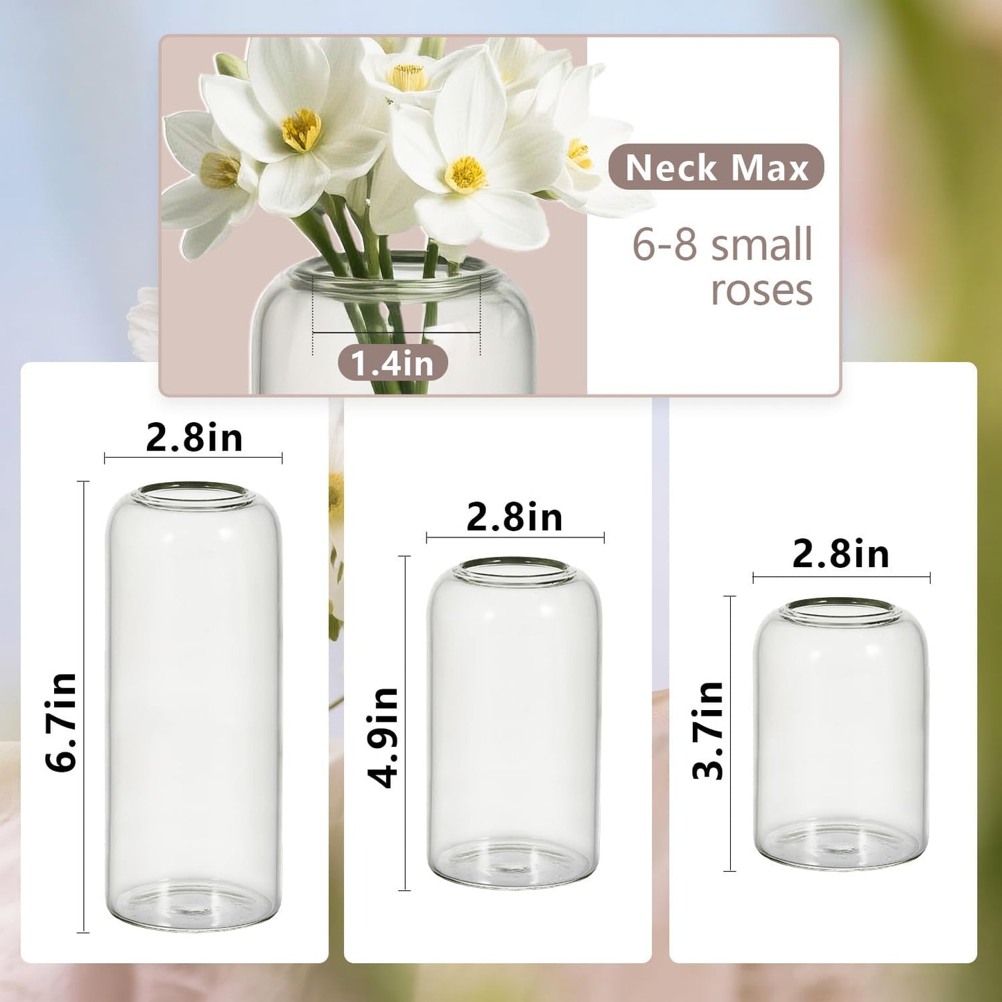 Glass Bud Vases Set of 12 Clear Flower Vase for Centerpieces Shelf, 3.9'' 4.9'' 6.7'' Modern Small Vases for Living Room Bedroom Office Home, Decor for Wedding House Warming Party