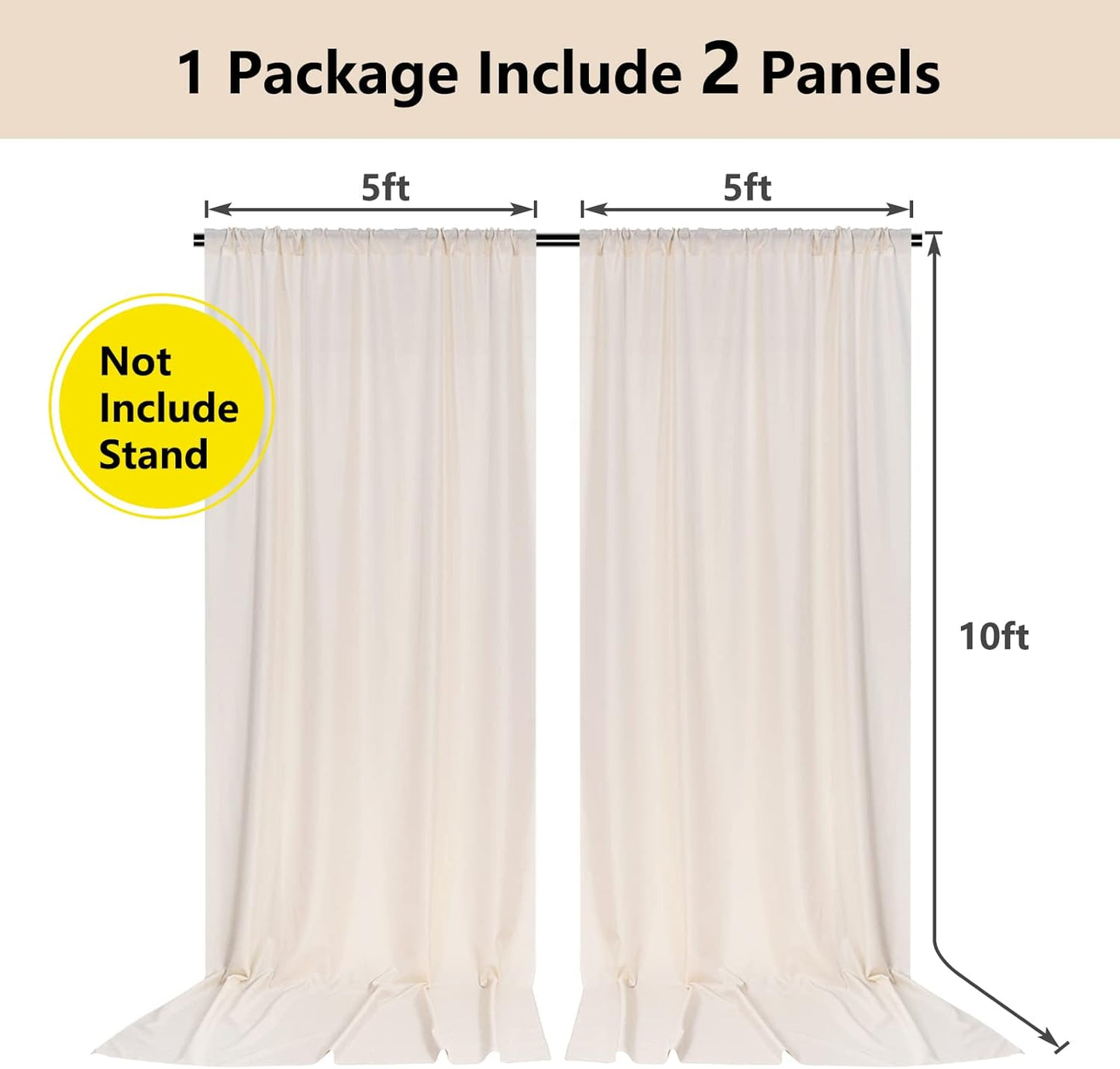 10ft x 10ft Beige Backdrop Curtains for Wedding Birthday Baby Shower Photography Backdrop Fabric Curtains Drapes Home Window Decorations Rod Pocket Light Filtering Window Drapes,5ft x 10ft, 2 Panels