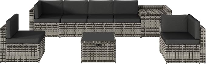 Aoxun 8-Piece Patio Furniture Set, Wicker Outdoor Sectional Sofa - Image 8