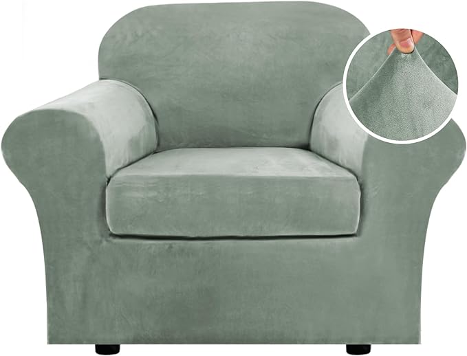 H.VERSAILTEX Rich Velvet Stretch 2 Piece Cover Chair Slipcover Sofa Cover by HVERSAILTEX
