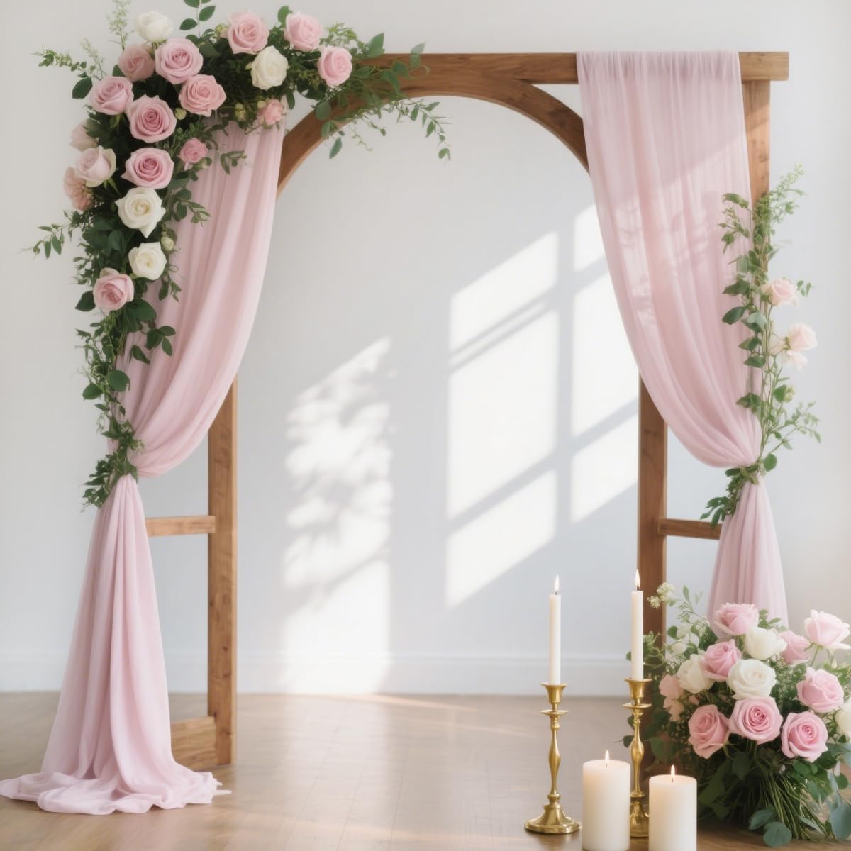 MLMW Wedding Arch Draping Fabric 4 Panels 29" x 20Ft Easter Pink Sheer Wedding Arch Backdrop Drapes Outdoor Curtain for Ceremony Party Background Ceiling Decor