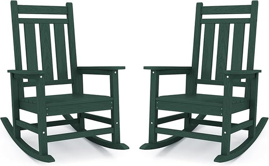 KINGYES Oversized Outdoor Rocking Chair Set of 2, All-Weather Patio Rocking by KINGYES