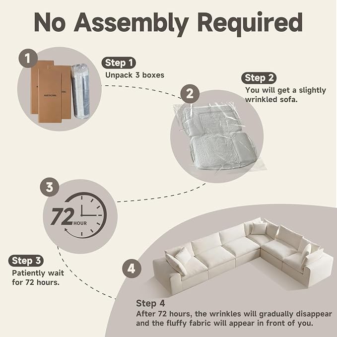 130" Oversized Boneless Cloud Couch, Modular Sectional Couches - Image 4