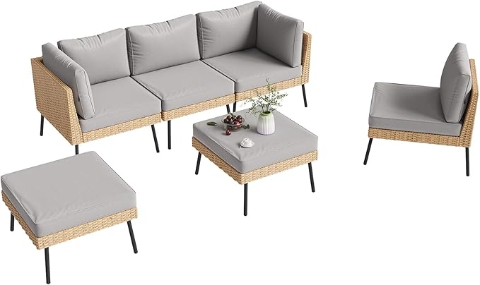 Aoxun 6-Piece Patio Furniture Set, Wicker Outdoor Furniture - Image 9
