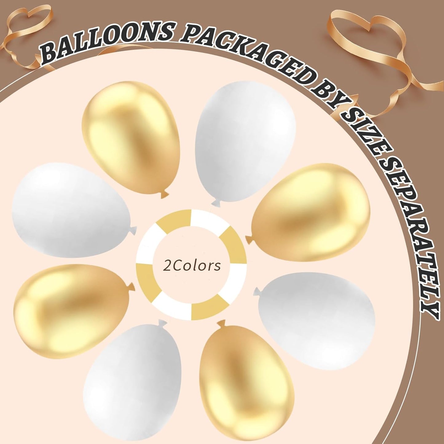 412Pcs White and Gold Balloon Arch Kit,18 12 10 5 Inch Gold balloons different sizes White Metallic Gold Latex Balloon Garland kit for Anniversary Birthday Engagements Party Decorations