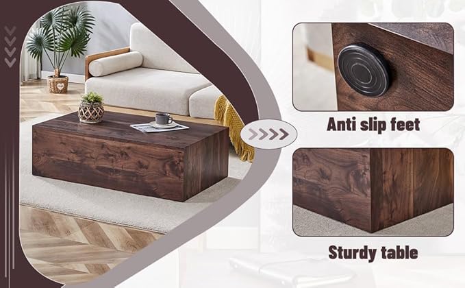 39.3'' Wood Coffee Table with Wood Grain, Rectangular Low Tables - Image 9