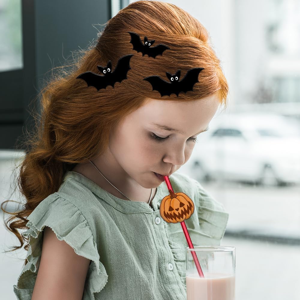 24 Pcs Halloween Party Favors - Reusable Plastic Crazy Straws with Bats, Pumpkin, Witch, Ghost Designs & 2 Cleaning Brushes - 6 Colors