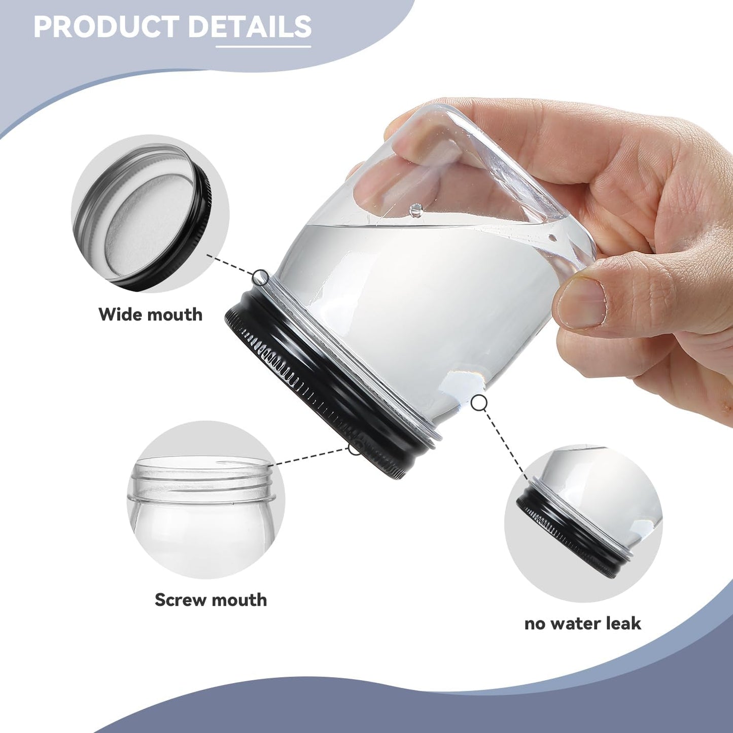 novelinks 8 oz Clear Plastic Jars with Screw-On Lids - BPA-Free Refillable Storage Containers for Slime, Spices, Crafts, Kitchen & Home Organization (32 Pack,Black)