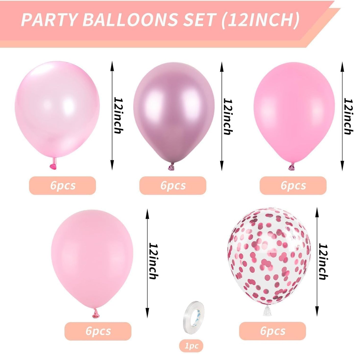 Pink Balloons Set,12 Inch Metallic Pink Pearl Pink Macaron Pink Light Pink Confetti Pink Different Shades Balloons For Girl Women Birthday Decorations Wedding Party Decorations Supplies