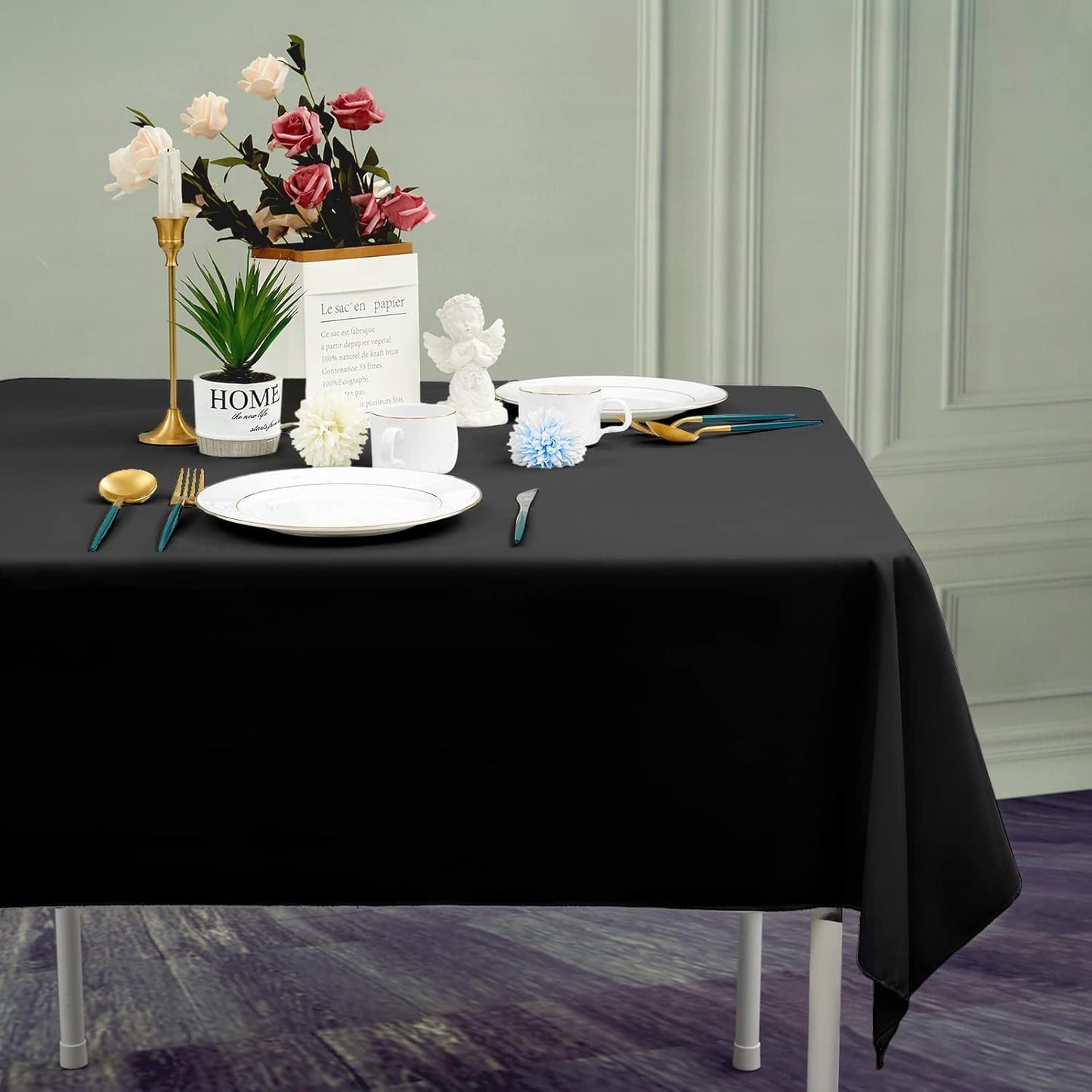 6 Pack Black Square Tablecloths - 52 x 52 Inch, Polyester Table Cover for Square Table, Stain and Wrinkle Resistant Washable Fabric, Restaurant Banquet Party