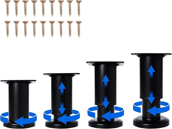 4 Pcs Adjustable Height Furniture Support Legs 3.15-4.72 inch, Metal Heavy Duty by Olldag