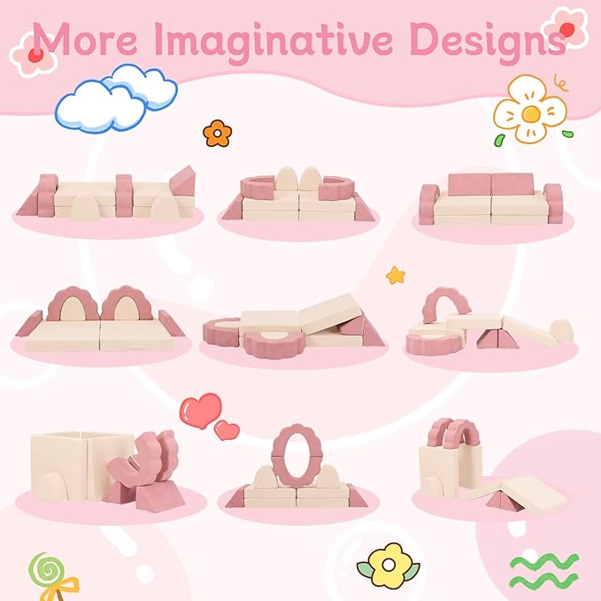 10-Piece Mini Kids Play Couch, Modular Flower Foam Sofa - Image 3
