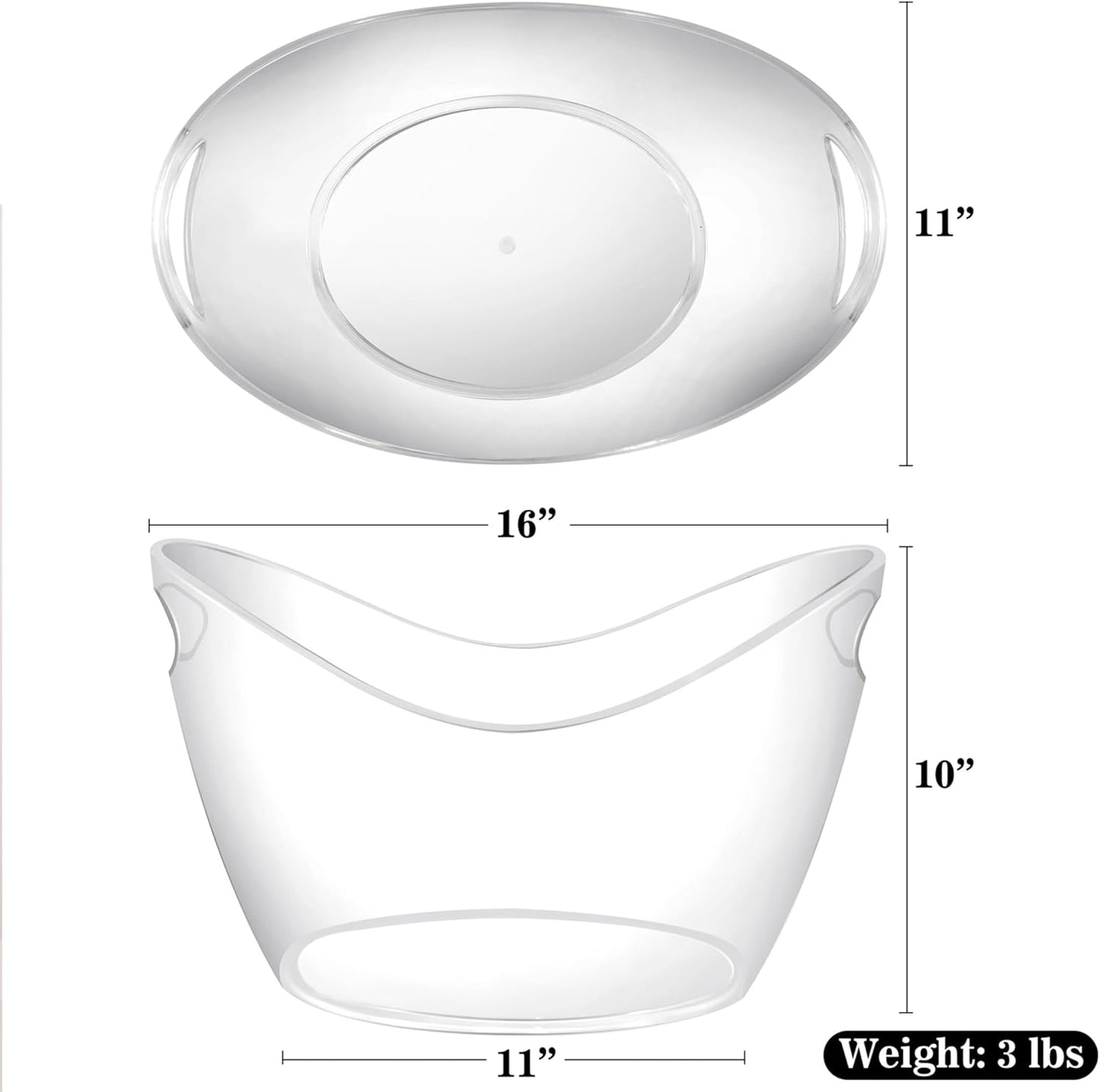 BARsics Large 3-Gallon Clear Plastic Ice Bucket, Beverage Tub for Parties (Pack of 2)