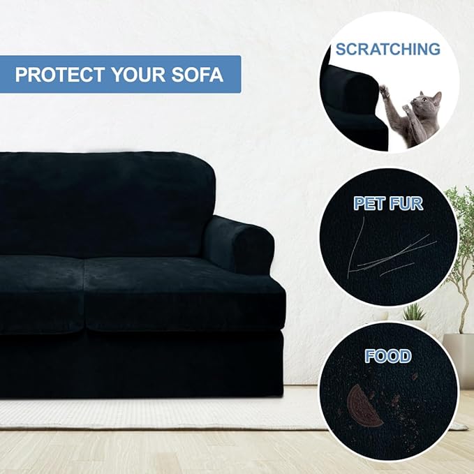 CUCRAF T Cushion Sofa Cover 3 Piece Loveseat Slipcovers, Soft Thick Velvet - Image 4