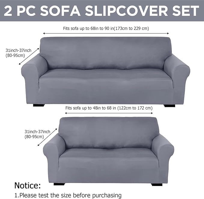 Peryiter 2 Pcs Sofa Covers Couch and Loveseat Covers Set Stretch Sofa Slipcover - Image 2