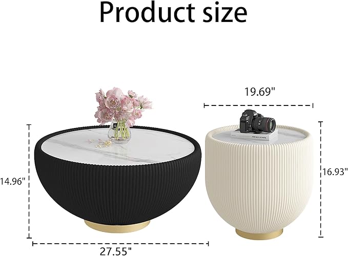 Round Marble Coffee Table Set of 2, 2 Piece Coffee Table and End Table - Image 3