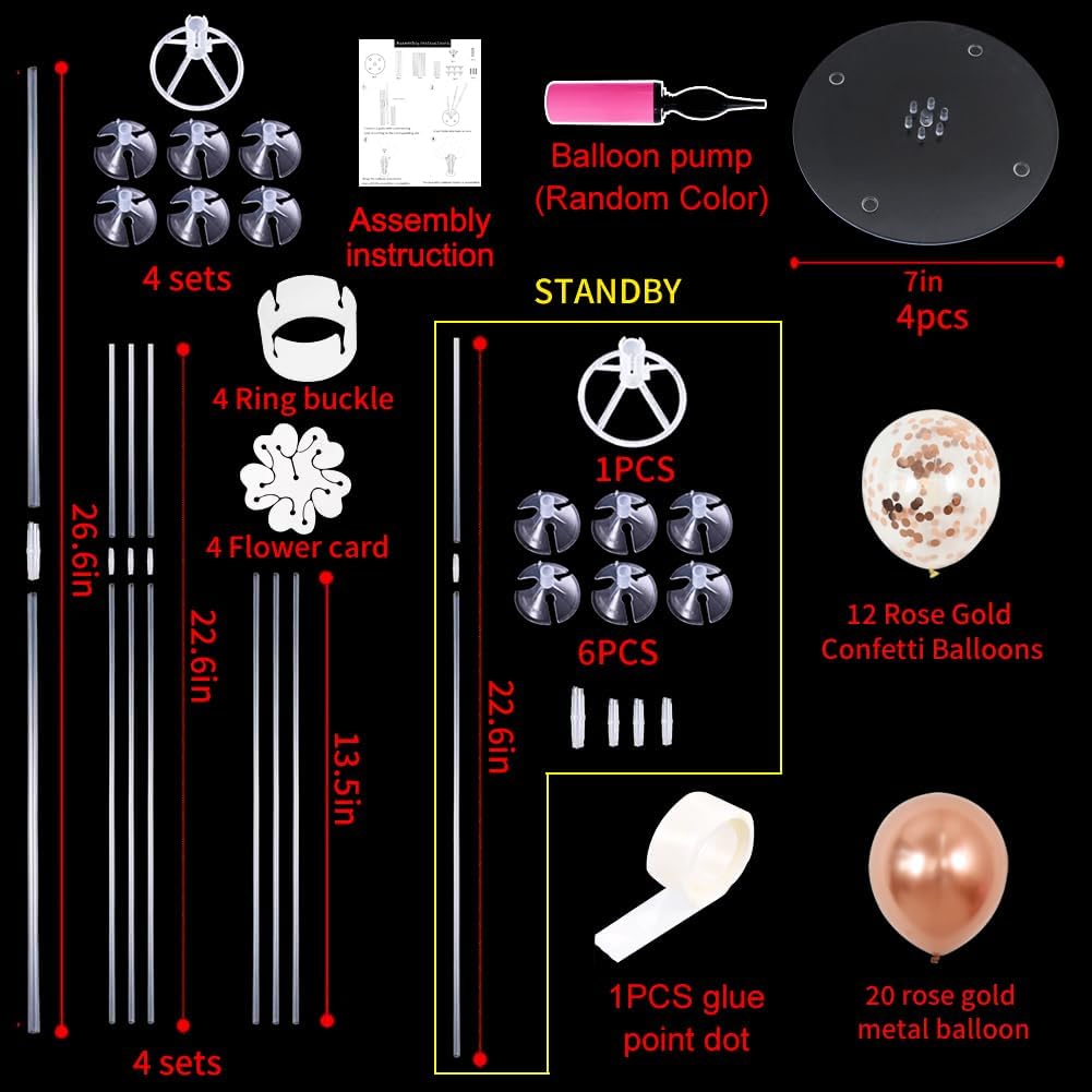 TONIFUL Rose Gold Balloon Stand Centerpiece Table Decorations,Balloons Stand Kit for Bridal Shower,Wedding,Engagement,Baby Shower,Graduation,Anniversary,Mother's Day,Birthday Decorations(4 Set)