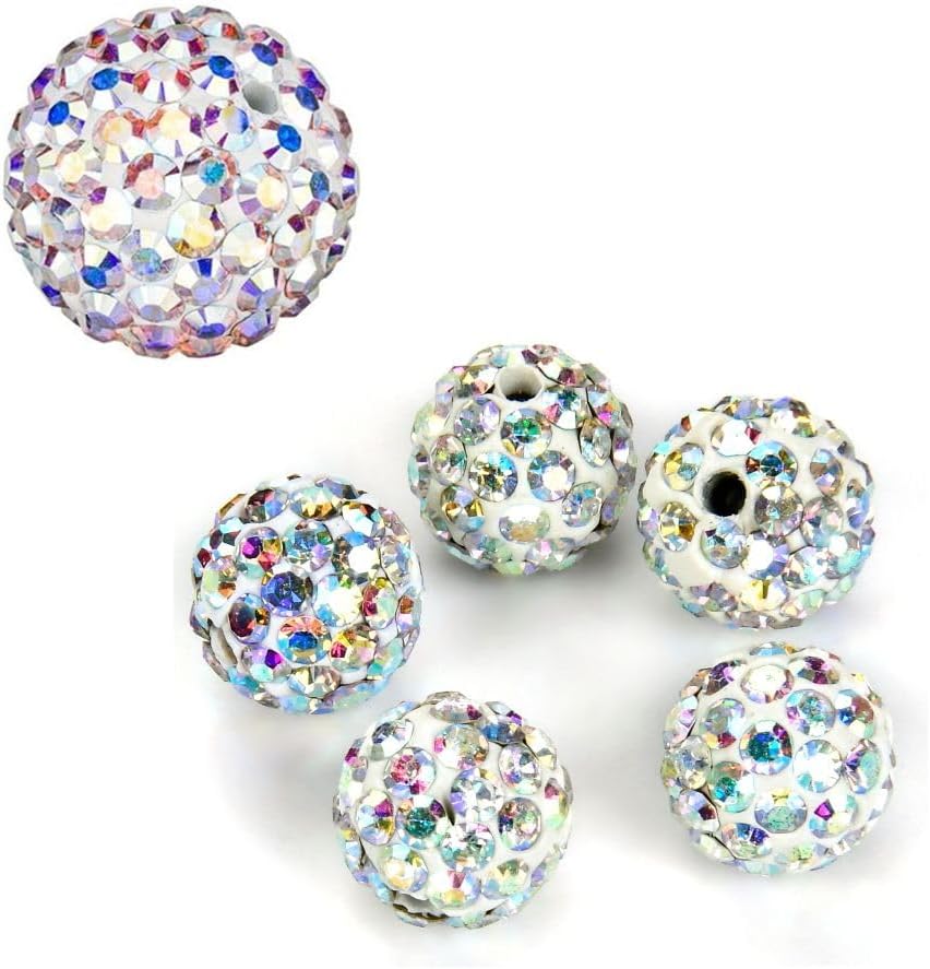25pcs Adabele Grade A Suncatcher Crystal Rhinestone Pave Loose Beads 6mm Clear AB Polymer Clay Disco Ball Spacers Compatible with Shamballa All Craft Jewelry Making DB6-2