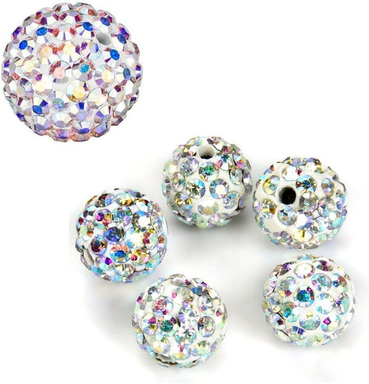 50pcs Adabele Grade A Suncatcher Crystal Rhinestone Pave Loose Beads 10mm Clear AB Polymer Clay Disco Ball Spacers Compatible with Shamballa All Craft Jewelry Making DB10-2