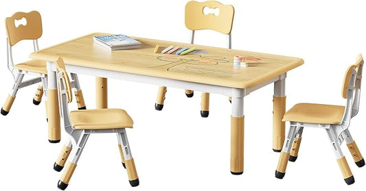 Brelley Kids Table and 4 Chairs Set, Height Adjustable Toddler Table and Chair by GrowwithYourKids