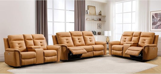 ANJ 3-Piece Faux Leather Power Recliner Sofa Set by ANJ
