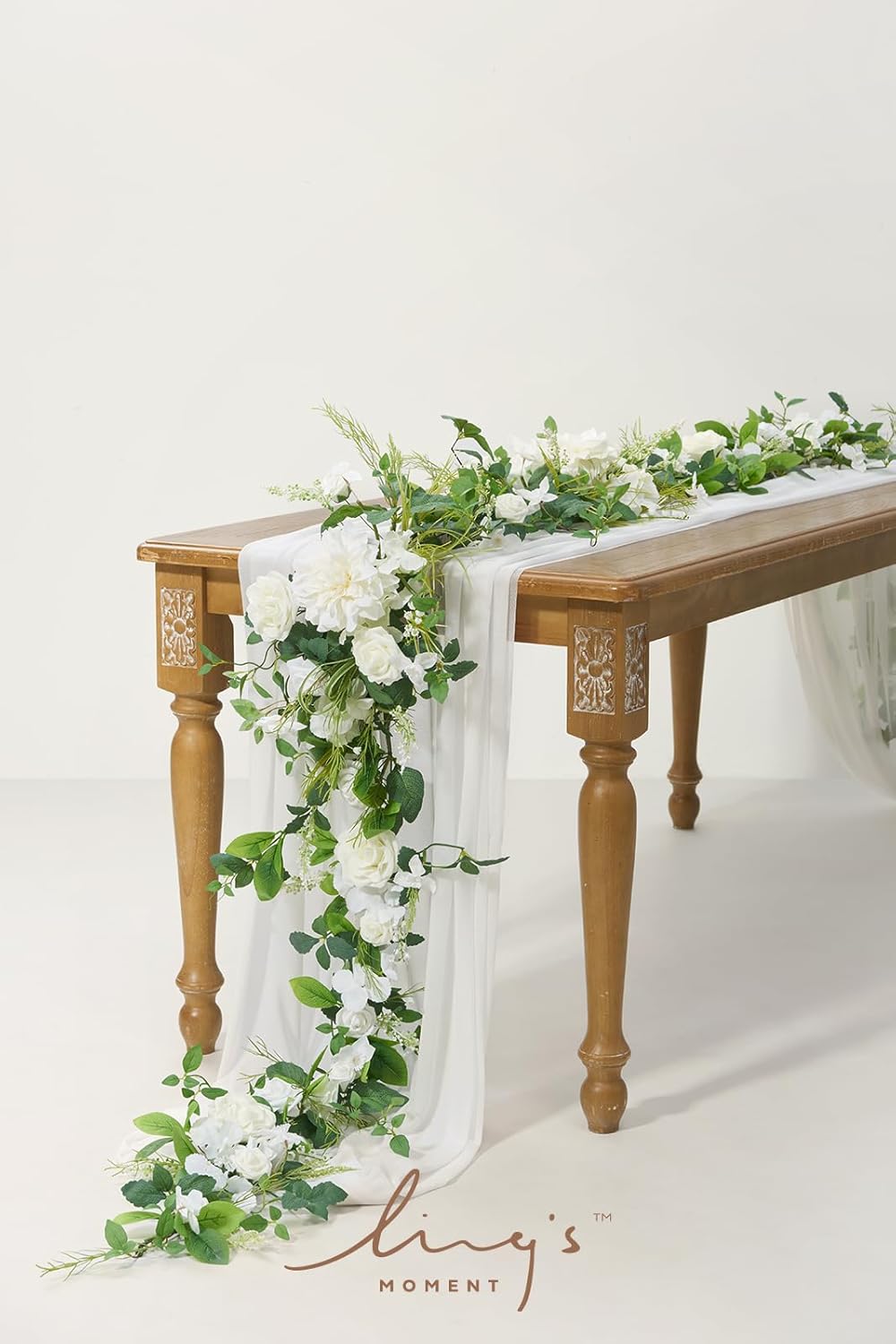 Ling's moment Flower Garland - 6FT Eucalyptus & Rose - Sweetheart Table Decor for Wedding Reception, Artificial Floral Garland for Mantle, Spring, Christmas Decoration, White & Lily