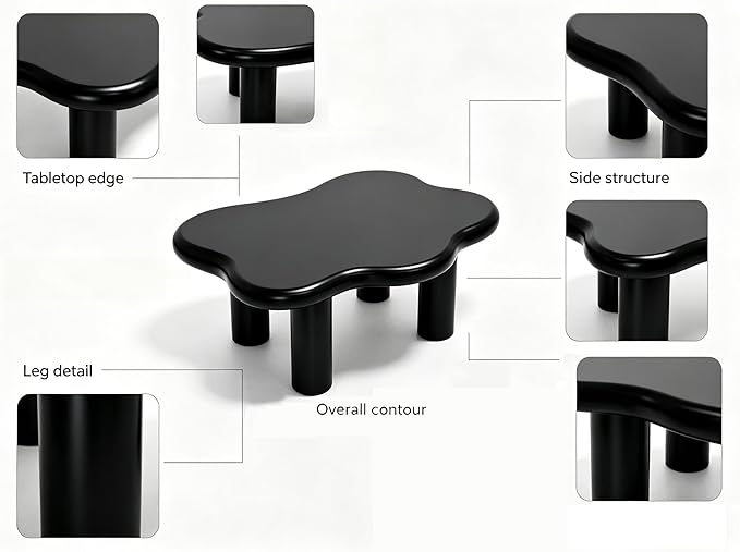 40" Cloud Coffee Table with 4 Round Table Legs, Modern Irregular Center Table - Image 7