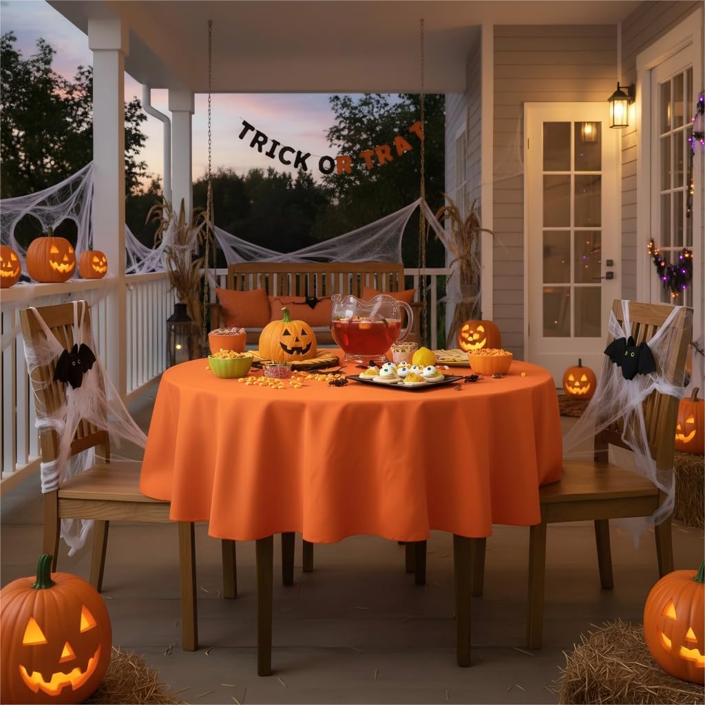 sancua Round Tablecloth - 60 Inch - Water Resistant Spill Proof Washable Polyester Table Cloth Decorative Fabric Table Cover for Dining Tables, Buffet Parties and Camping, Orange