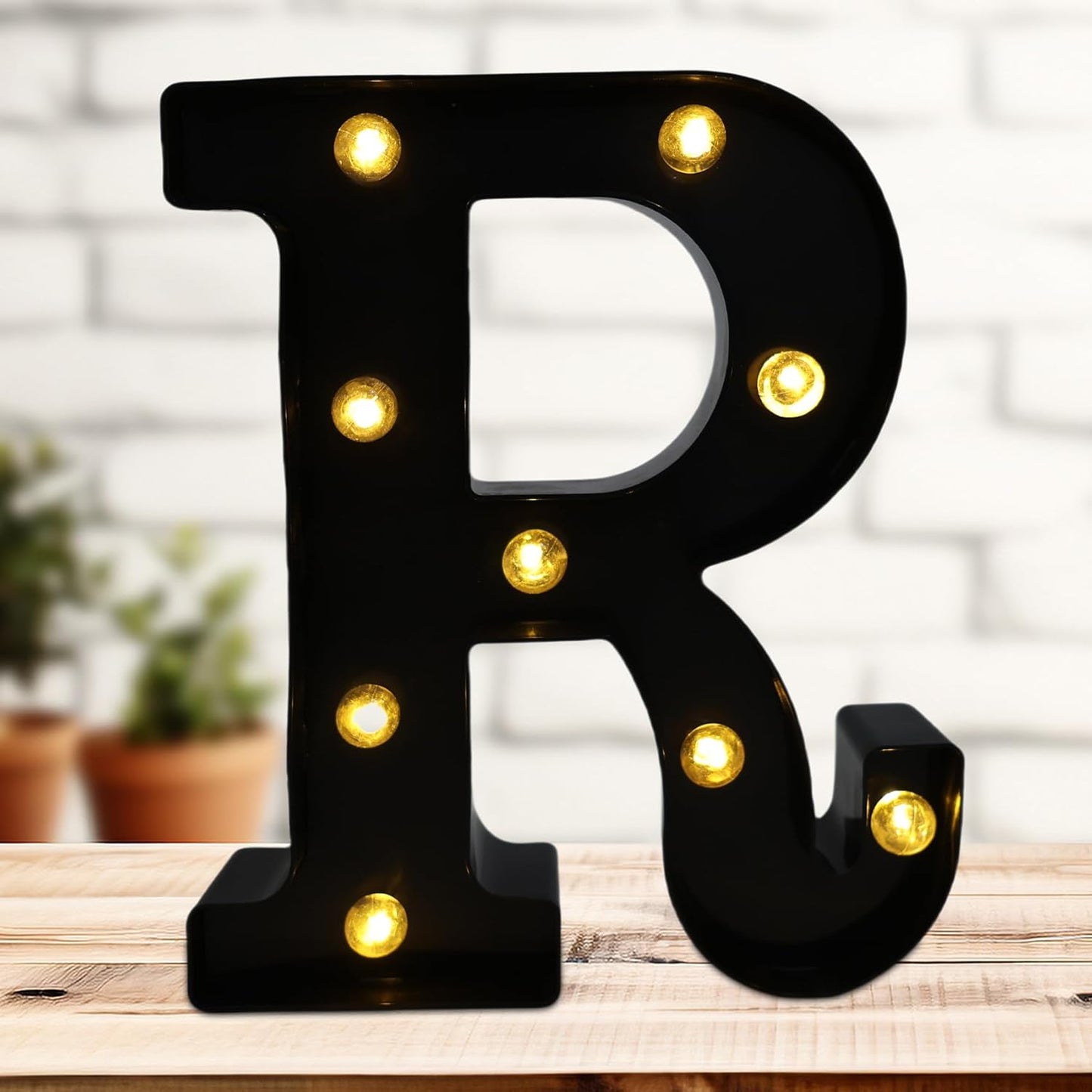 Led Marquee Letters, 8.58 Inch Black Light Up Letters, Small Led Letter Lights, Battery Powered Lighted Letterfor Table, Party, Birthday, Christmas Decor (Black, Letter R)
