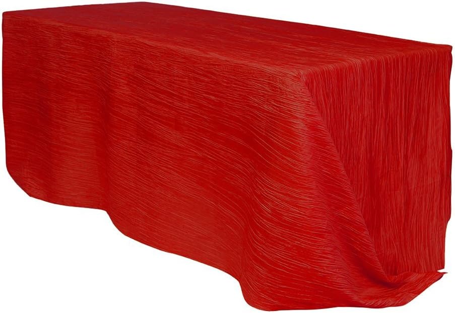 YOUR CHAIR COVERS - 90 x 156 inch Rectangular Crinkle Taffeta Tablecloth - Red, Rectangle Table Linens for 8 ft Rectangular Tables, Wedding Crushed Table Cloth