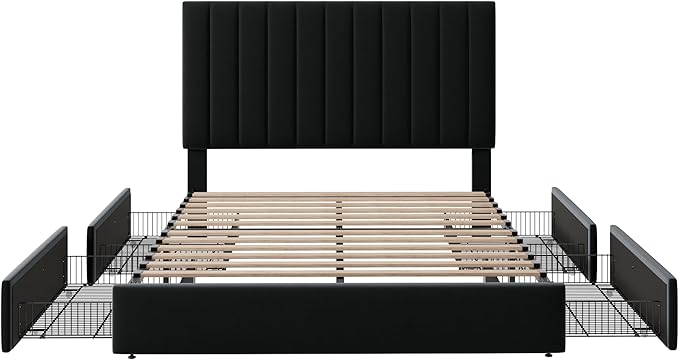 Allewie Full Size Storage Bed Frame, Vertical Channel Tufted Adjustable - Image 8