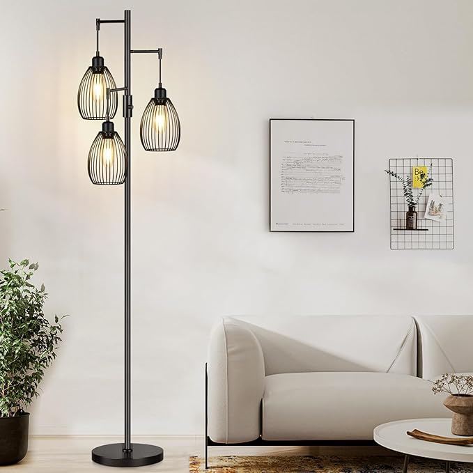 Dimmable Floor Lamp, 3 x 800LM LED Edison Bulbs Included, Farmhouse Industrial by Nintiue
