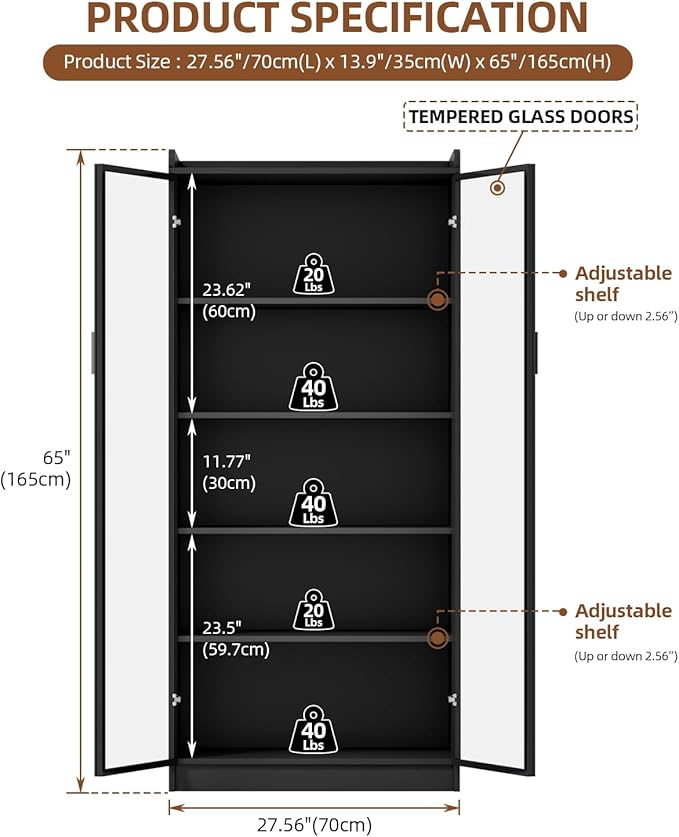 Dystler Display Cabinet with Glass Doors and Shelves, 5 Tier Display Case - Image 2