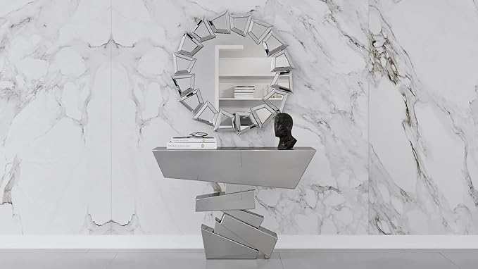 ZURI Furniture Modern Naxos Console Table Mirrored Glass Finish Sharp Geometric - Image 3