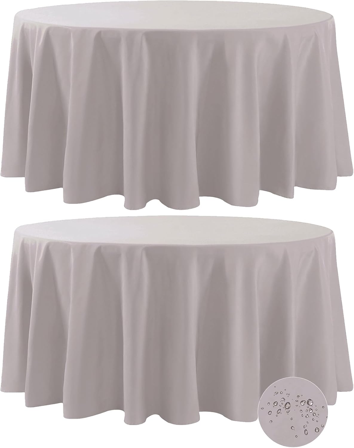 Fokitut 2 Pack Waterproof Round Tablecloth, 120 Inch, Stain Resistant and Wrinkle Polyester Table Cloth, Fabric Table Cover for Kitchen Dining, Wedding, Party, Holiday Dinner-Silver