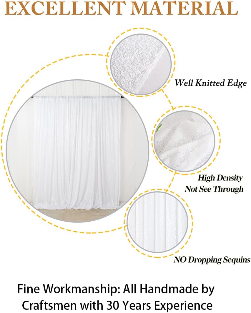 ShinyBeauty 2 Panels White Sequin Backdrop Curtain | 5Ft x 10Ft Glitter Wedding & Photography Background | Shimmer Curtains | Payette Sequin Fabric | Elegant & Durable Photo Backdrop