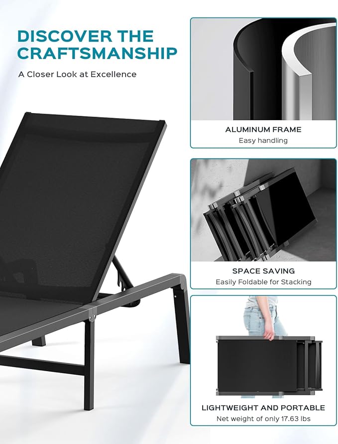 Patio Chaise Lounge Chair Set of 4, Foldable Lounge Chair - Image 5