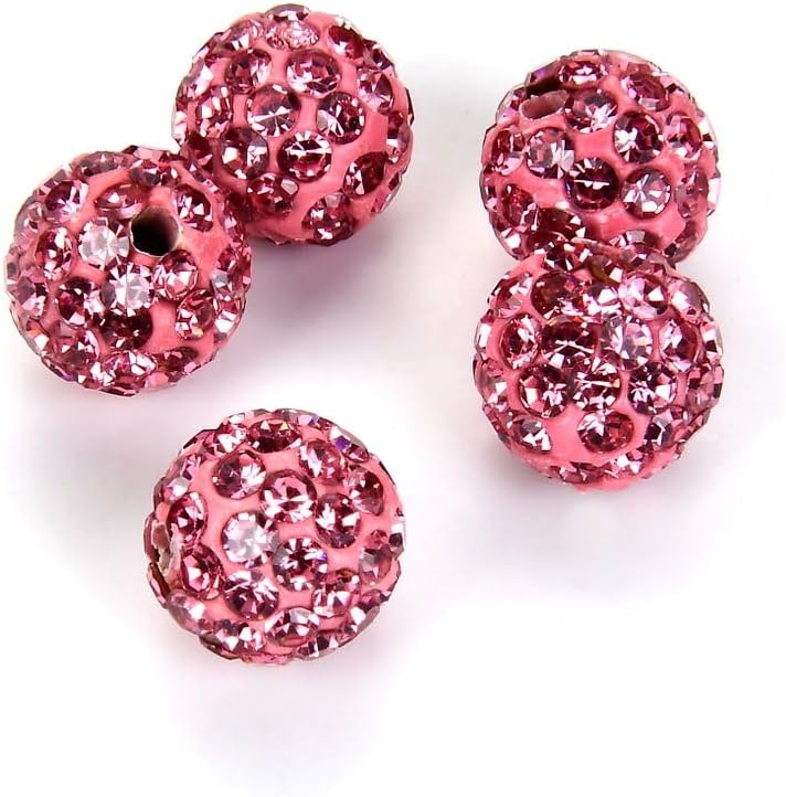 50pcs Adabele Grade A Suncatcher Crystal Rhinestone Pave Loose Beads 10mm Rose Pink Polymer Clay Disco Ball Spacers Compatible with Shamballa All Craft Jewelry Making DB10-3