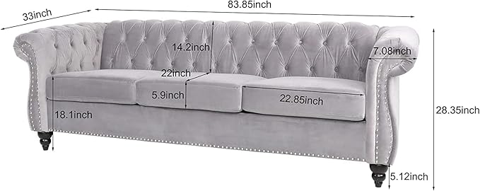Mid-Century 3 Seater Sofa, Velvet Couch - Image 2