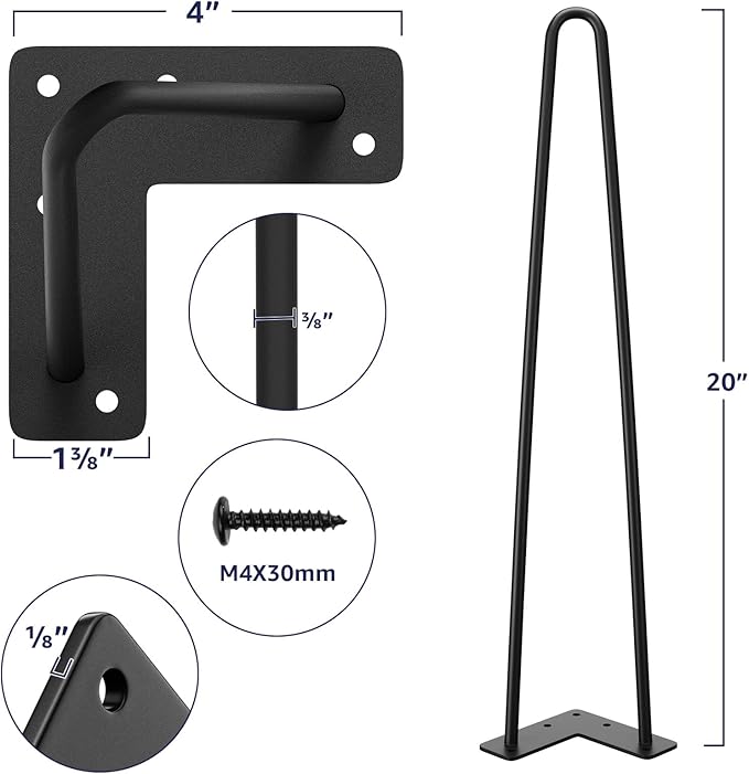 SMARTSTANDARD 20 Inch Heavy Duty Hairpin Furniture Legs, Metal Home DIY Projects - Image 2