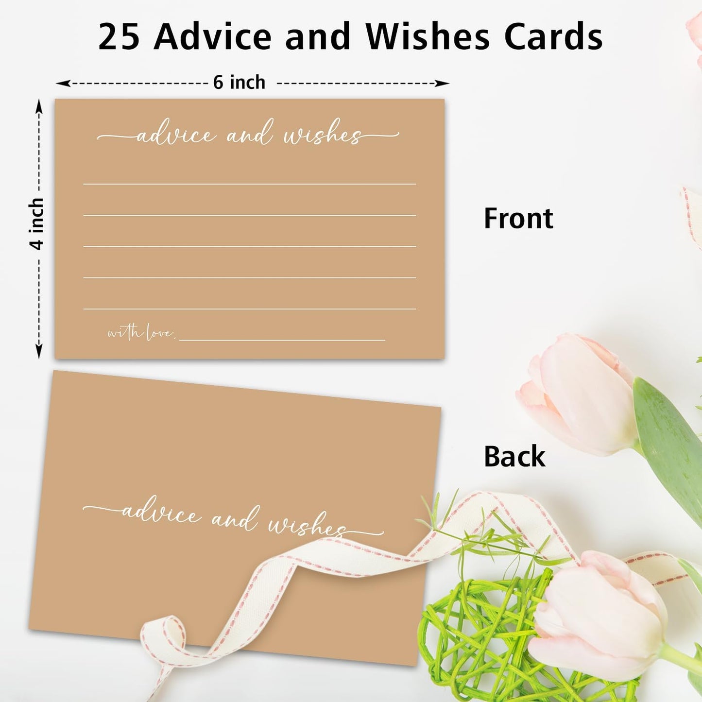 Brown Advice and Wishes Card, Advice Cards for The Bride and Groom, Bridal Shower,Wedding or Baby Shower, Birthday, Graduation, Retirement, Guestbook - 25 Cards -05