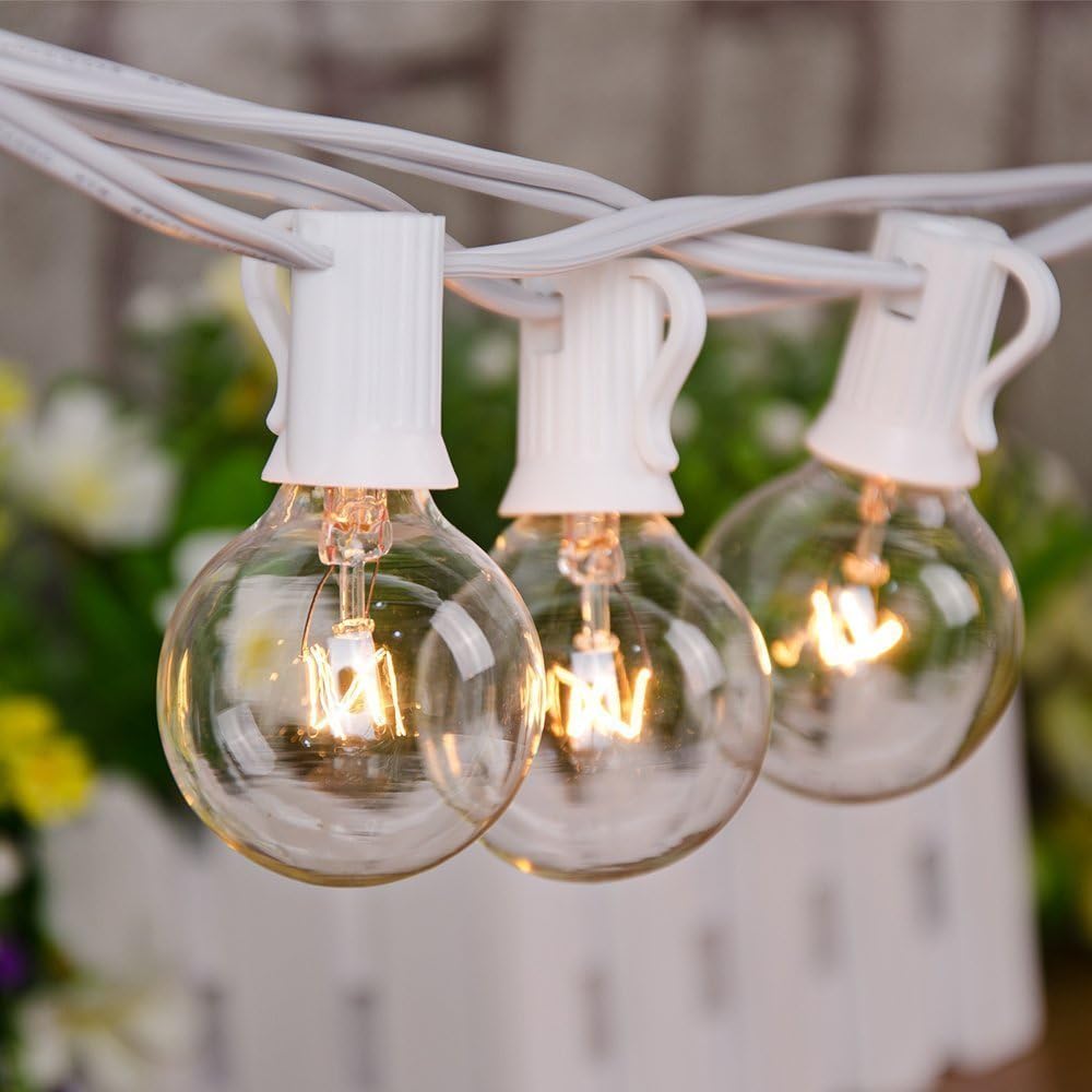 SUNSGNE 100Ft Patio String Lights, G40 Outdoor String Lights with 105 Clear Globe Edison Bulbs(5 Spare), 5 Watt Globe Bulb String Light for Indoor Outdoor Commercial Decor, White Wire