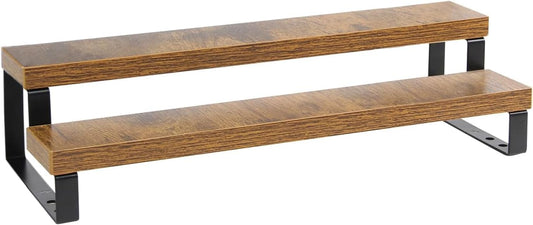 4-Tier Wooden Display Riser Shelf Stand for, Makeup, Cupcake, Condiment & Dolls Collection Home Decor Organizer, Expandable for Pantry/Counter (Brown, 2-Tier)