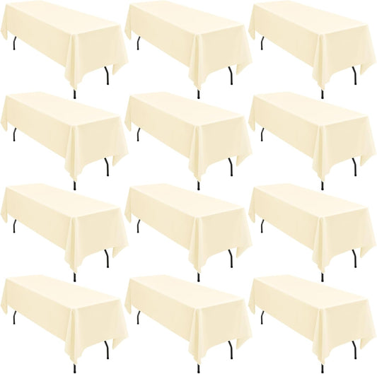 12 Pack 60 x 102 Inch Rectangle Tablecloth, Beige Tablecloth for 6 Feet Rectangle Tables, Stain and Wrinkle Resistant Washable Fabric Table Cloth for Wedding Dining Table Buffet Parties Camping