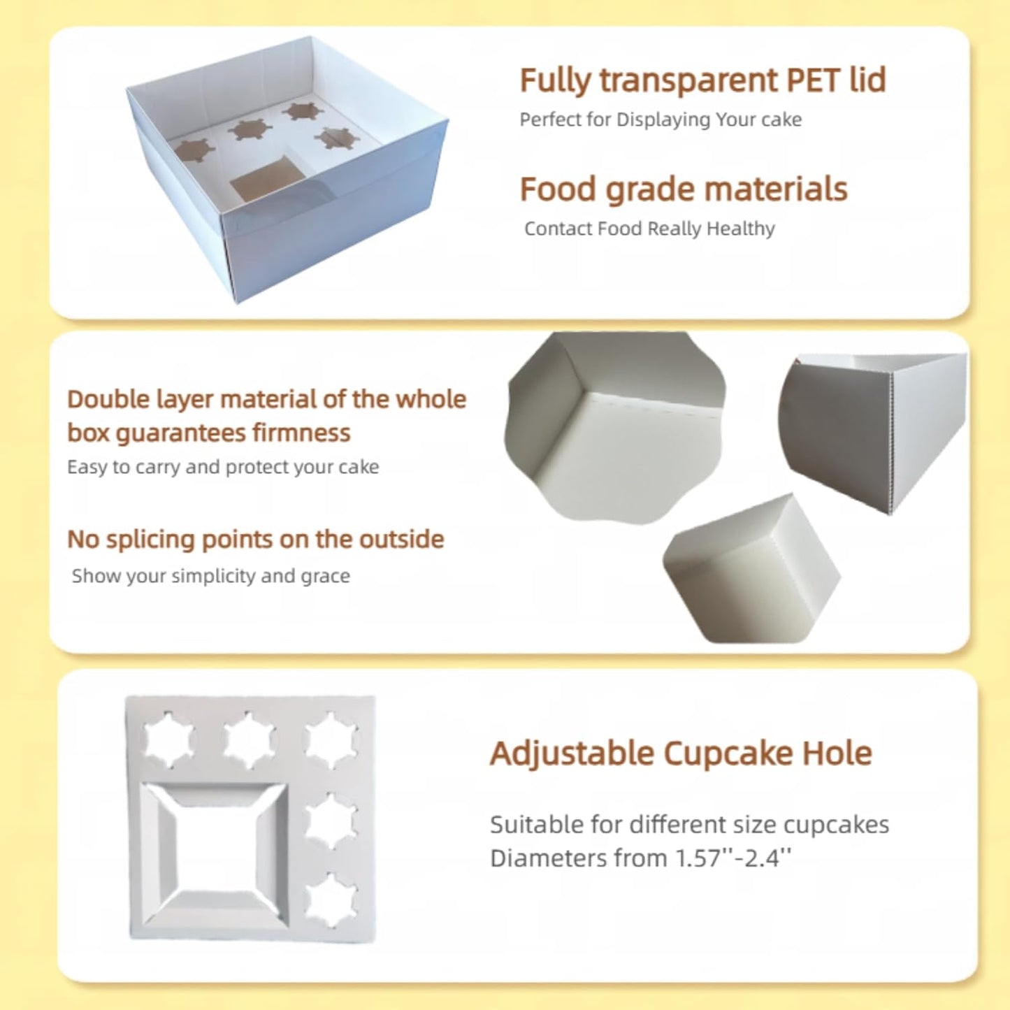 Bento Cake and Cupcake Box 4-inch Cake and 5 Cupcakes Box Full Clear Cover 5 Sets for Family Dinner Birthday Party Picnic Gift