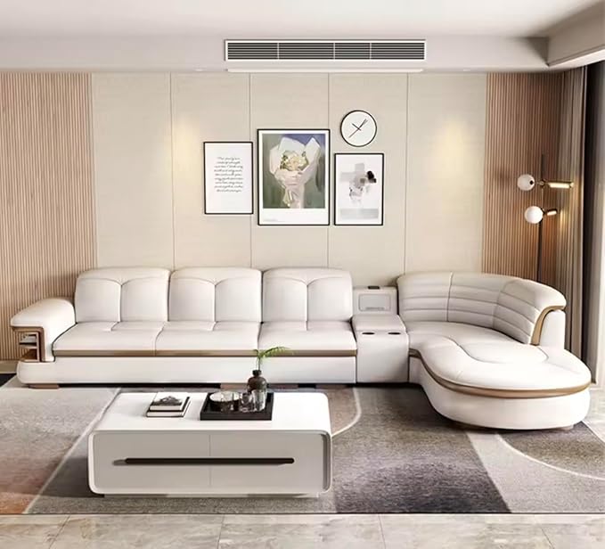 Luxury L-Shaped Genuine Leather Sectional Sofa Set - Image 3