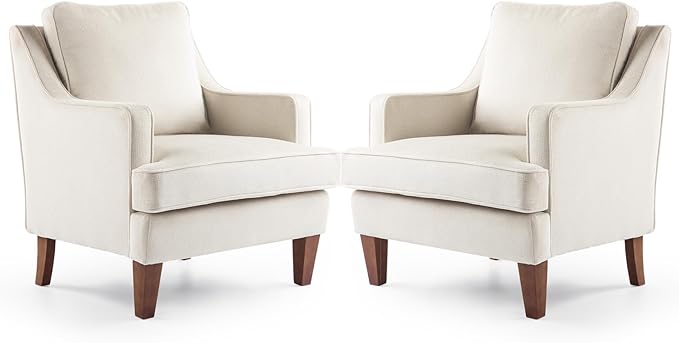 VINGLI Beige Accent Chairs Set of 2, Mid Century Modern Chairs, Upholstered by VINGLI