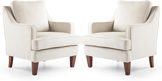 VINGLI Beige Accent Chairs Set of 2, Mid Century Modern Chairs, Upholstered by VINGLI
