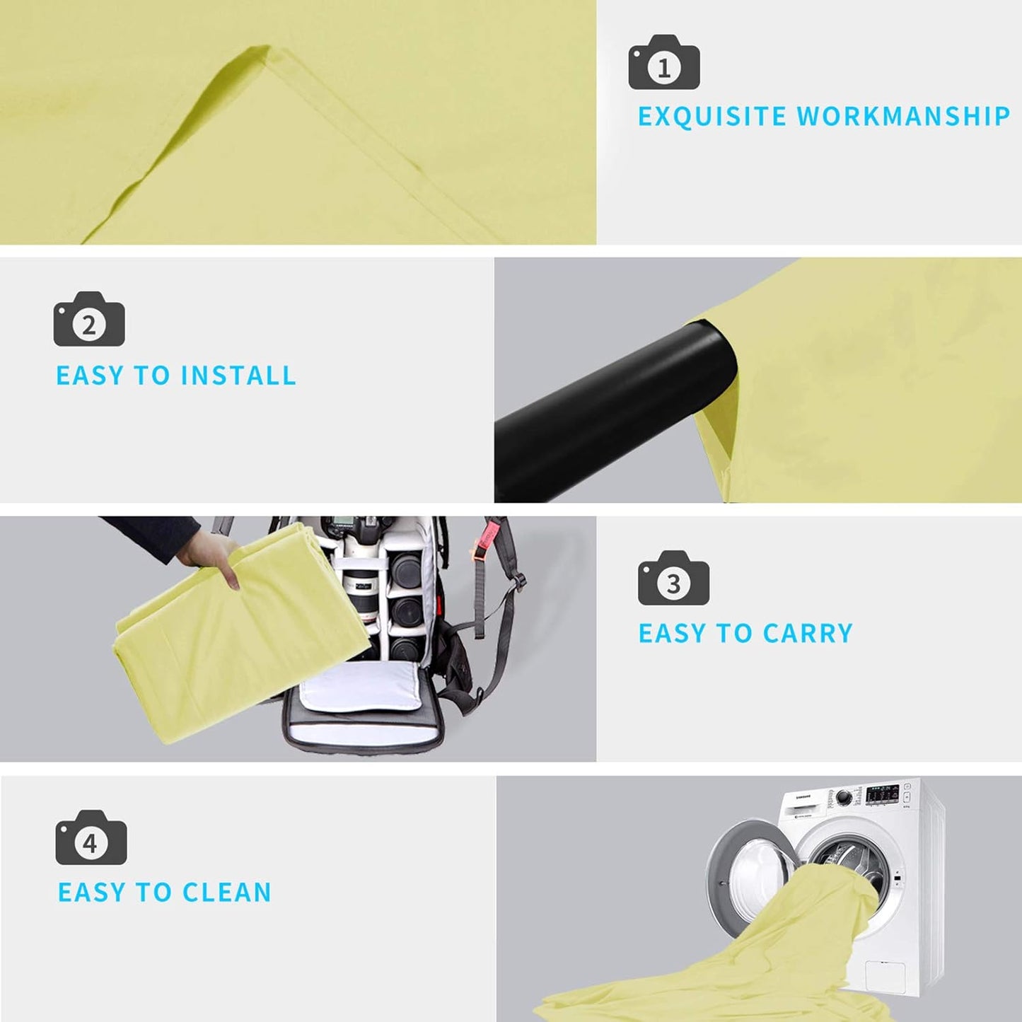 ISSUNTEX 6X9 ft/1.8X2.7 Meters Beige Background Photo Backdrop, Photo Studio, Collapsible High Density Screen for Video Photography and Television