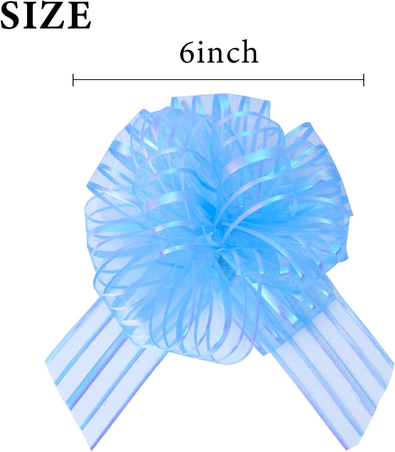 6 Pcs 6 Inch Large Organza Pull Bow Ribbon – Elegant Gift Bows for Wedding Decorations, Christmas Wrapping, Birthday Parties, Car Decor, Gift Baskets, and Valentine's Day Packaging(Light Blue)